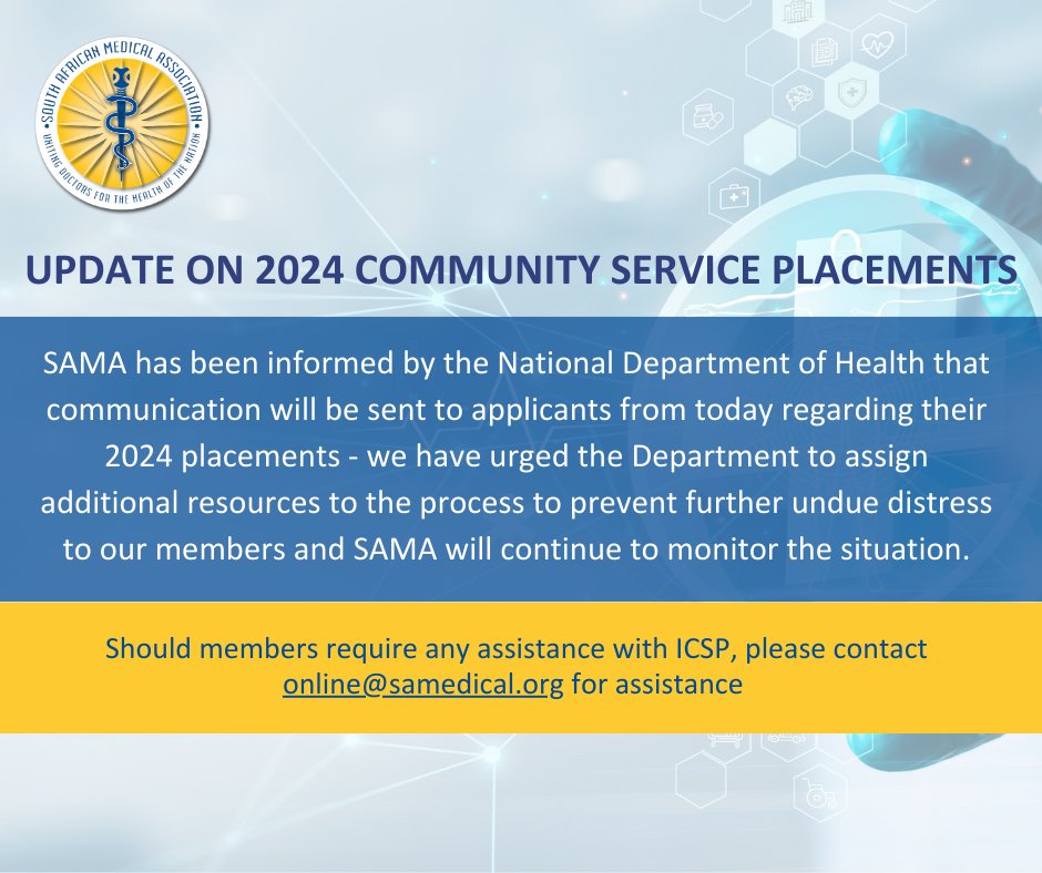 SAMedicalAssoc's tweet image. Update on 2024 Community Service Placements
#onesama #commserve #ICSP #Placements