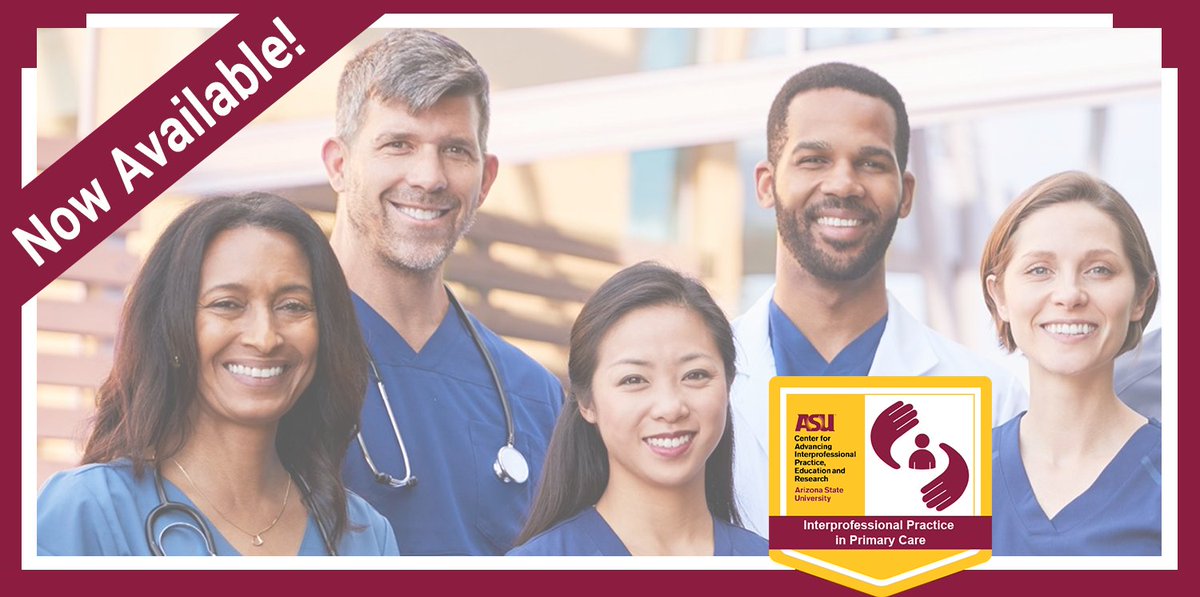 CAIPERBhEATLab's tweet image. NEW! @asucaiper's #Interprofessional Practice in #PrimaryCare Course is here! The course focuses on #teambased skills &amp;amp; aligns w/ @ipec_org (IPEC®) #corecompetencies- Check out the #CAIPERBlog for more: ipe.asu.edu/blog/general/U…
@ASUResearch @NAPractice @asunursing @EntrepreneurASU