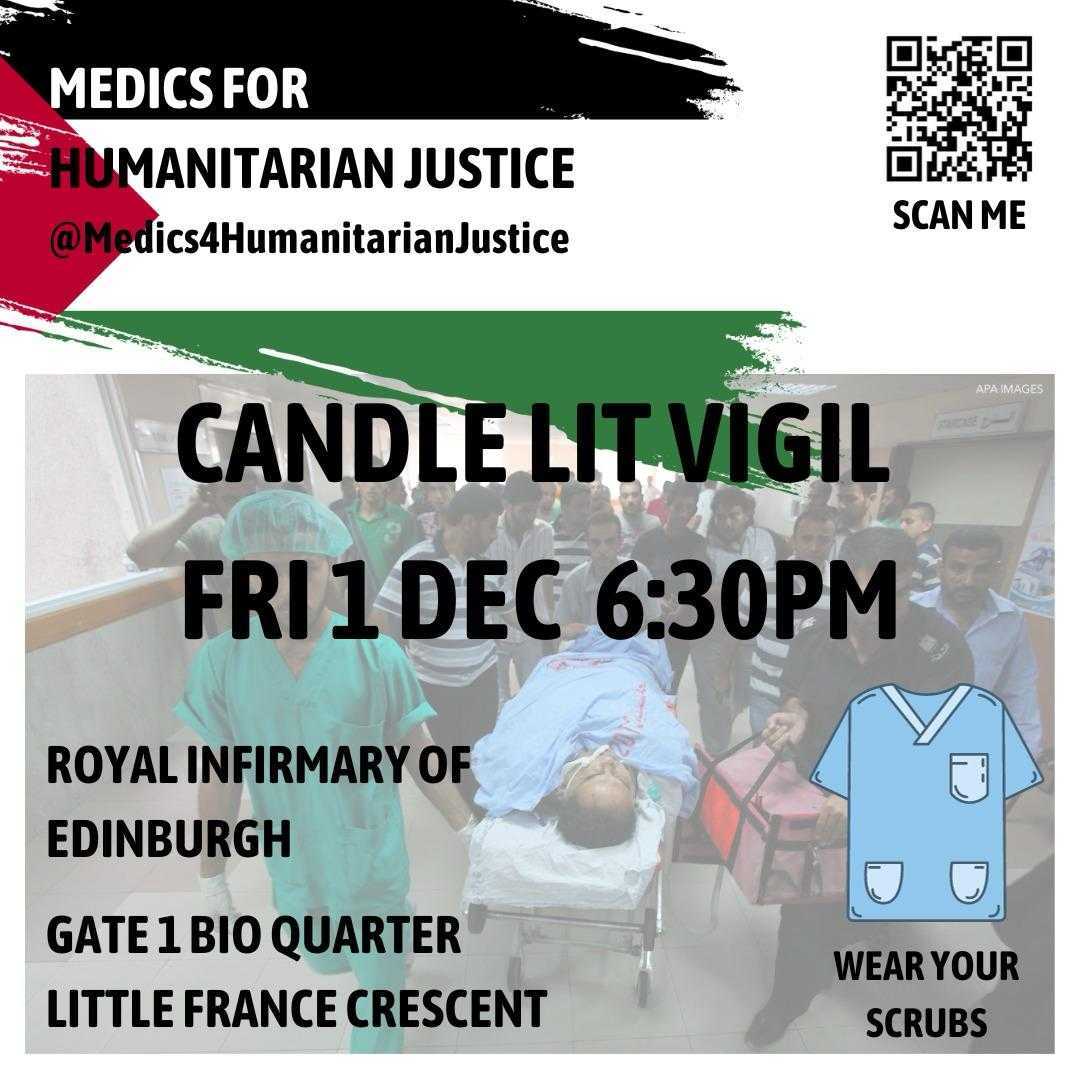 Hello folks!
Some members of the East Scotland branch will be attending  the medics for humanitarian justice candlelit vigil on Friday night. Come along and show solidarity with brave medical workers in Gaza.