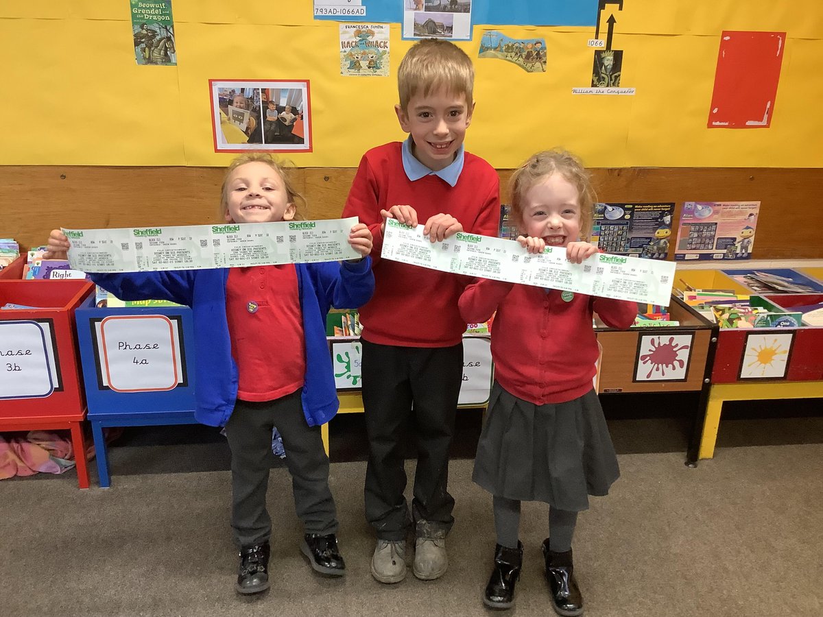 AngramBankSport's tweet photo. What a Wednesday it has been for FIVE of our children who are seeing Disney on Ice this Saturday! Here we have three of the children showing us how pleased they are. Thank you @SheffCityTrust for providing school with two sets of family tickets. 🎄😁 https://t.co/BJa4xiXuzR