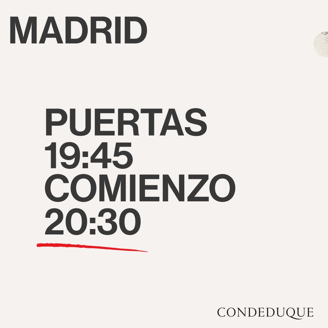‼️🔔

¡Hola! Perdonad la interrupción pero debo avisar: los conciertos de Madrid empezarán a las 20:30 en punto. No en punto en plan español sino de verdad 🙃 Una cosa que os puede funcionar es ser puntuales también para las cañas. Tenemos más ganas que nunca. ♥️