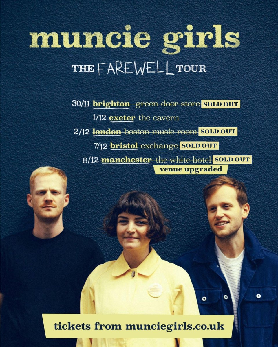munciegirls's tweet photo. Our tour starts tomorrow! @freshpunks are no longer able to play the Bristol show but we’re chuffed that  @sudsband are stepping in! It is also sold out along with Brighton, London and Manchester. Tickets for Exeter still available! See you soon!
https://t.co/r0X6bnKKWa https://t.co/cMfXZq9Gfk