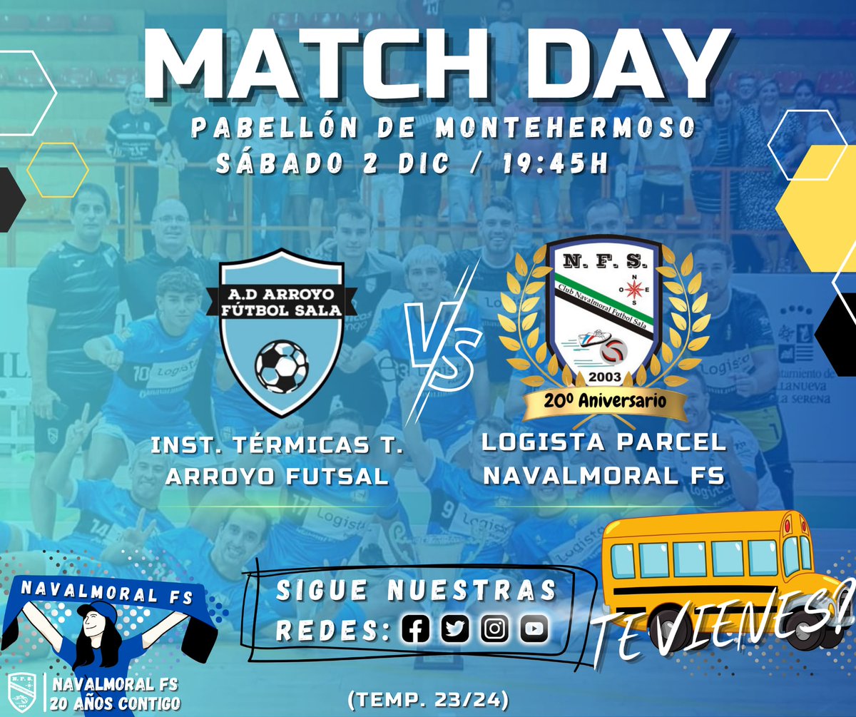 NavalmoralFS's tweet photo. 💙🧔‍♂️ SENIOR:

✈️ Sábado, 19:45 / 11ªJ. 3ª Div.:
@Arroyo_Fs - @NavalmoralFS.

💙👦 JUVENILES:

🏠 Viernes, 20:30 / 7ªJ. 1ª Extr.:
@NFSCantera A - @talayuelafs A.

✈️ Viernes, 20:00 / 7ªJ. 1ª Extr.:
@RocamadorAFS A - @NFSCantera B.

#20Aniversario https://t.co/2JuAhi9gBL