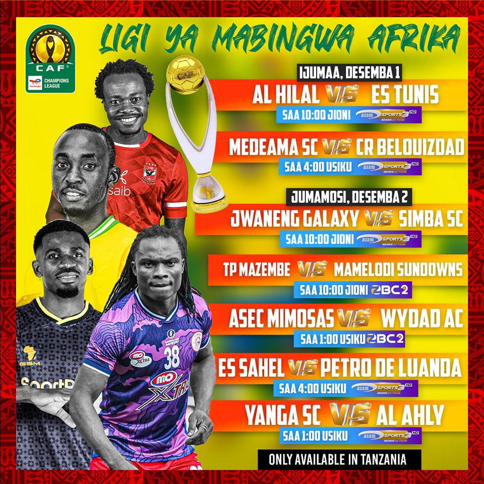 utvtz1's tweet photo. Hatua ya Makundi Ligi ya Mabingwa Afrika Wikiendi hii.

Mnyama @simbasctanzania atakuwa dimba la ugenini nchini Botswana kukipiga na Jwaneng Galaxy

Mechi itakayopigwa kuanzia saa 10:00 jioni. https://t.co/MLIUVSjoxP