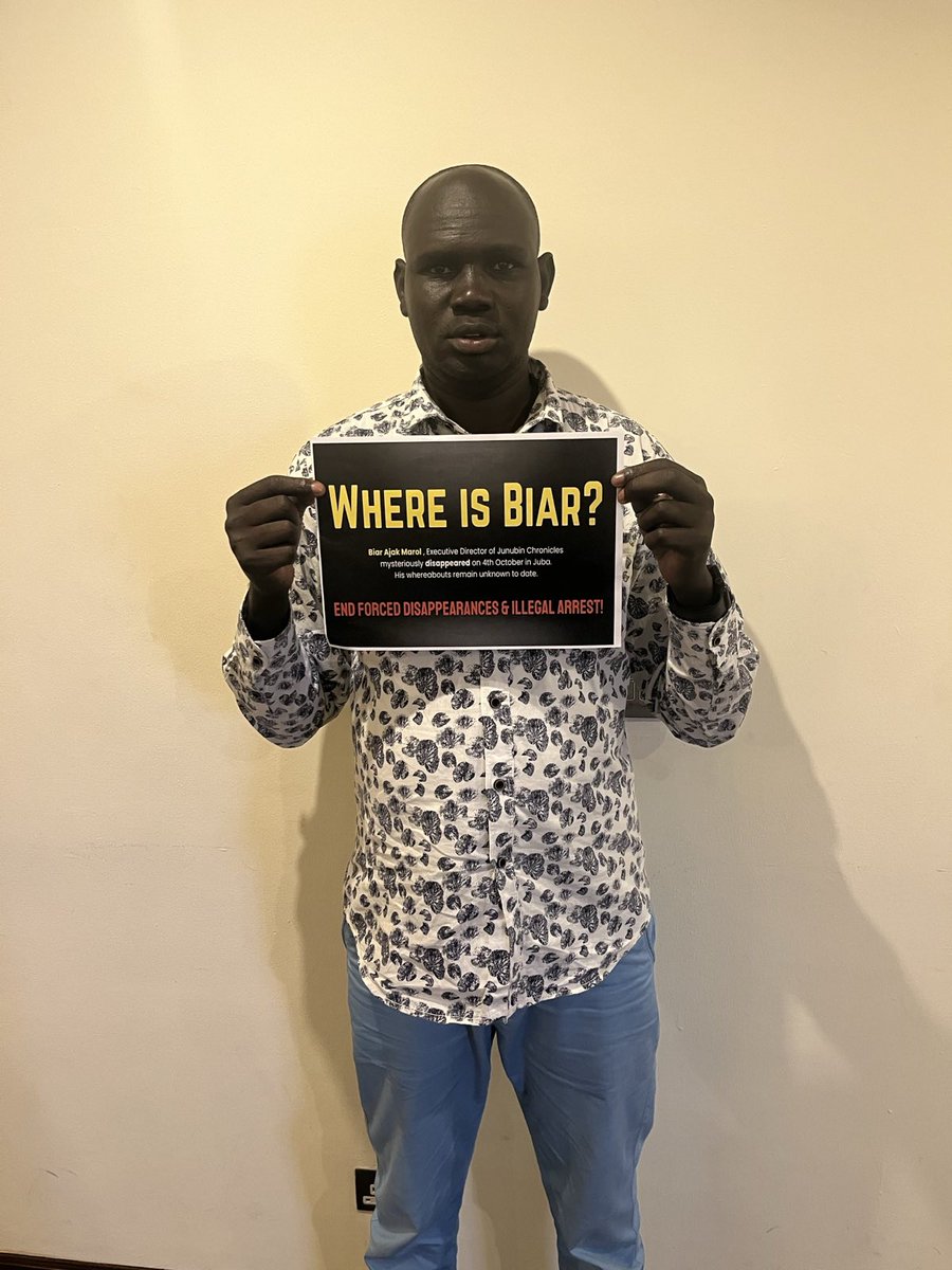 We held a side meeting with Civil Society Colleagues in Dar es Salam, Tanzania, during which we lamented and reasoned upon the kidnapping of <a href="/Biar/">O mundo de biar</a> Ajak Marol, Executive Director of <a href="/JBCO_/">Junubin Chronicles</a> 

Grateful for the solidarity 🙏

#WenuBiar?
#FreeBiar