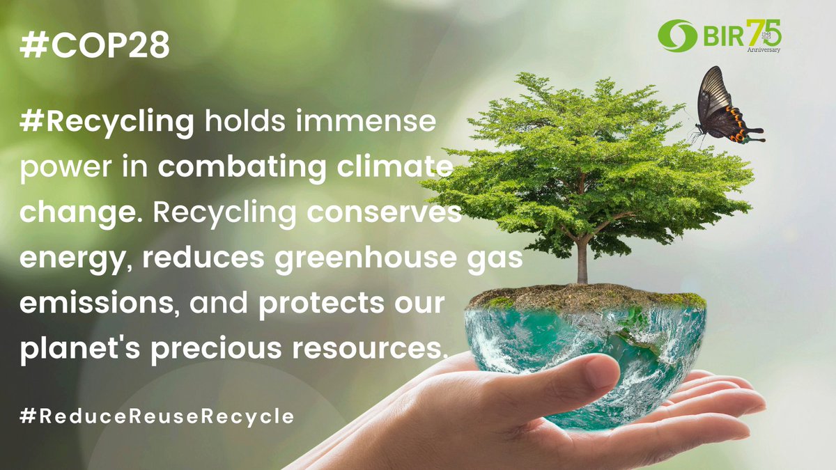 BIRworld's tweet photo. 🌍On the eve of #COP28 #Dubai and in the face of the climate crisis, it's crucial to take action at every level.
♻️ #Recycling conserves energy, reduces greenhouse gas emissions, and protects our planet's precious resources.
#Recycling, the #7thresource for a #greenerfuture. https://t.co/FW9BiCOlPY
