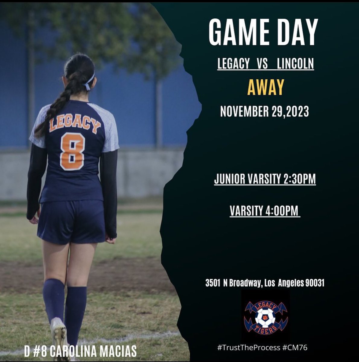 Let’s GO!

Join us today November 29th, as we face head to head against Lincoln High School AWAY. 

Junior Varsity @ 2:30 Pm 
Varsity @ 4:00 Pm 

- #TrustTheProcess #CM76 🕊️❤️
