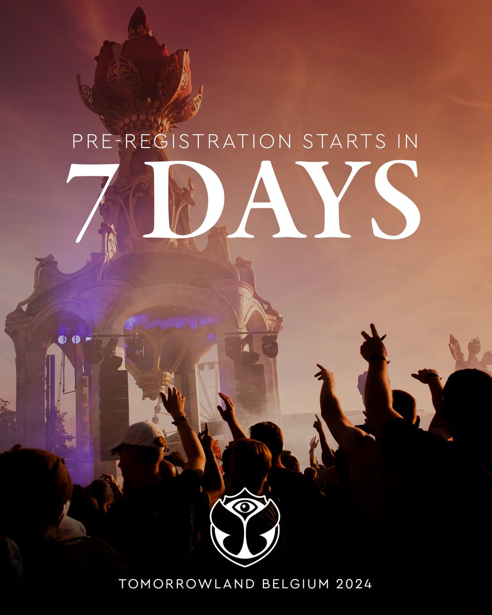 7 Days before the Pre-Registration for Tomorrowland Belgium 2024 opens. To pre-register, use your my.tomorrowland.com account or create one now.