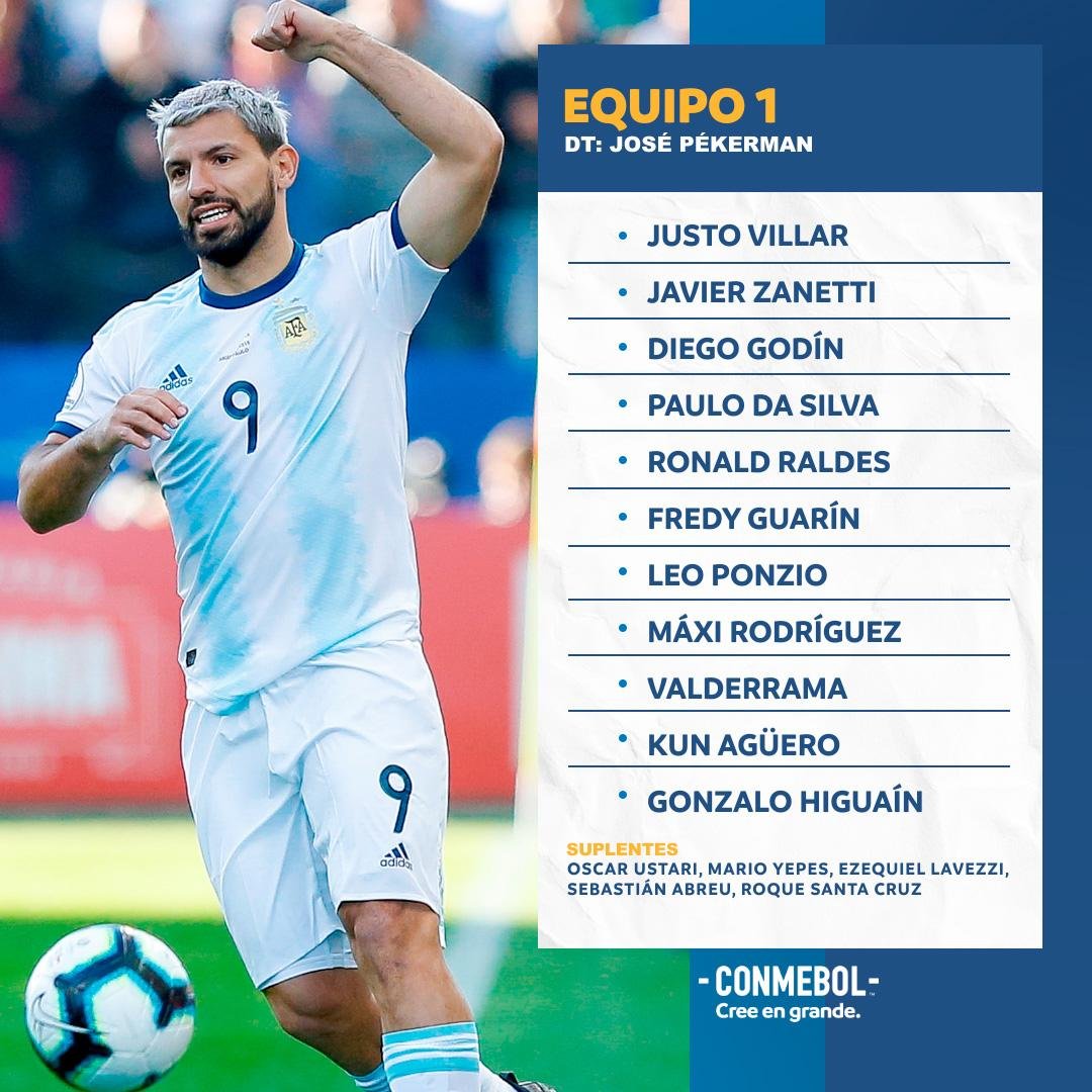 VSportsTM's tweet photo. Señoras y señores, con ustedes, las formaciones del partido entre leyendas CONMEBOL ✨. Se disputará el 5/12 en el estadio DRV PNK, donde juega de local Inter Miami. Los entrenadores serán José Pekerman 🇦🇷 y Pacho Maturana 🇨🇴, respectivamente. https://t.co/qMiCz7wKGh