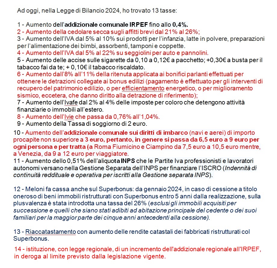 Mauri05_2020's tweet photo. Non ho ancora finito di leggere il DDL Bilancio 2024 ma, ho trovato 14 tasse.
Intanto vi dò l'assaggino;poi arriva l'amaro.
L'amaretto per i pensionati l'ho già pubblicato più volte: tagli dal 15% al 78% delle perequazioni ai pensionati che hanno versato contributi per 40/45 anni https://t.co/PdVUW5tg1P