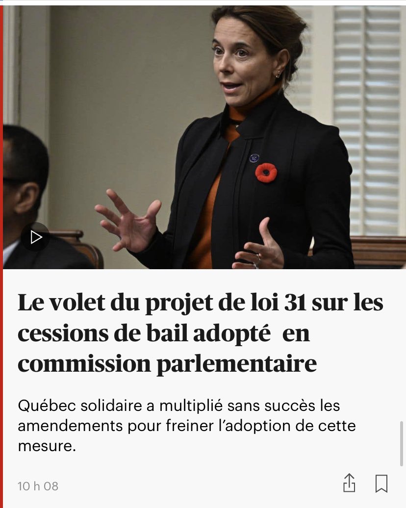 L’article sur les cessions de bail a bel et bien été adopté hier soir en commission parlementaire. 
L’étude du #PL31 n’est pas terminée. Il est tjrs temps de faire connaître notre indignation avant que le #PL31 ne soit voté par l’#Assnat
ledevoir.com/politique/8028… #droitaulogement