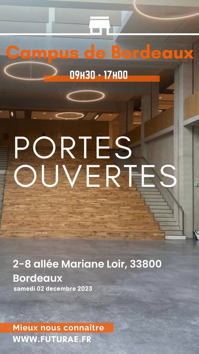 futuraeEdu's tweet photo. Et si vous veniez nous rencontrer ce samedi ?
#Bordeaux #futurae #school @VirginieCalmels https://t.co/jfNpBgFCuh