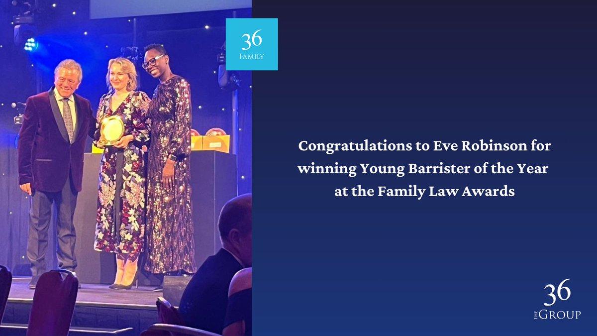 Congratulations to Eve Robinson for winning Young Barrister of the Year at the @LexisNexis Family Law Awards 2023. A very well deserved accolade to one of our brilliant members of 36 Family (@FamilyLawTeam). It is a pleasure to work alongside her.