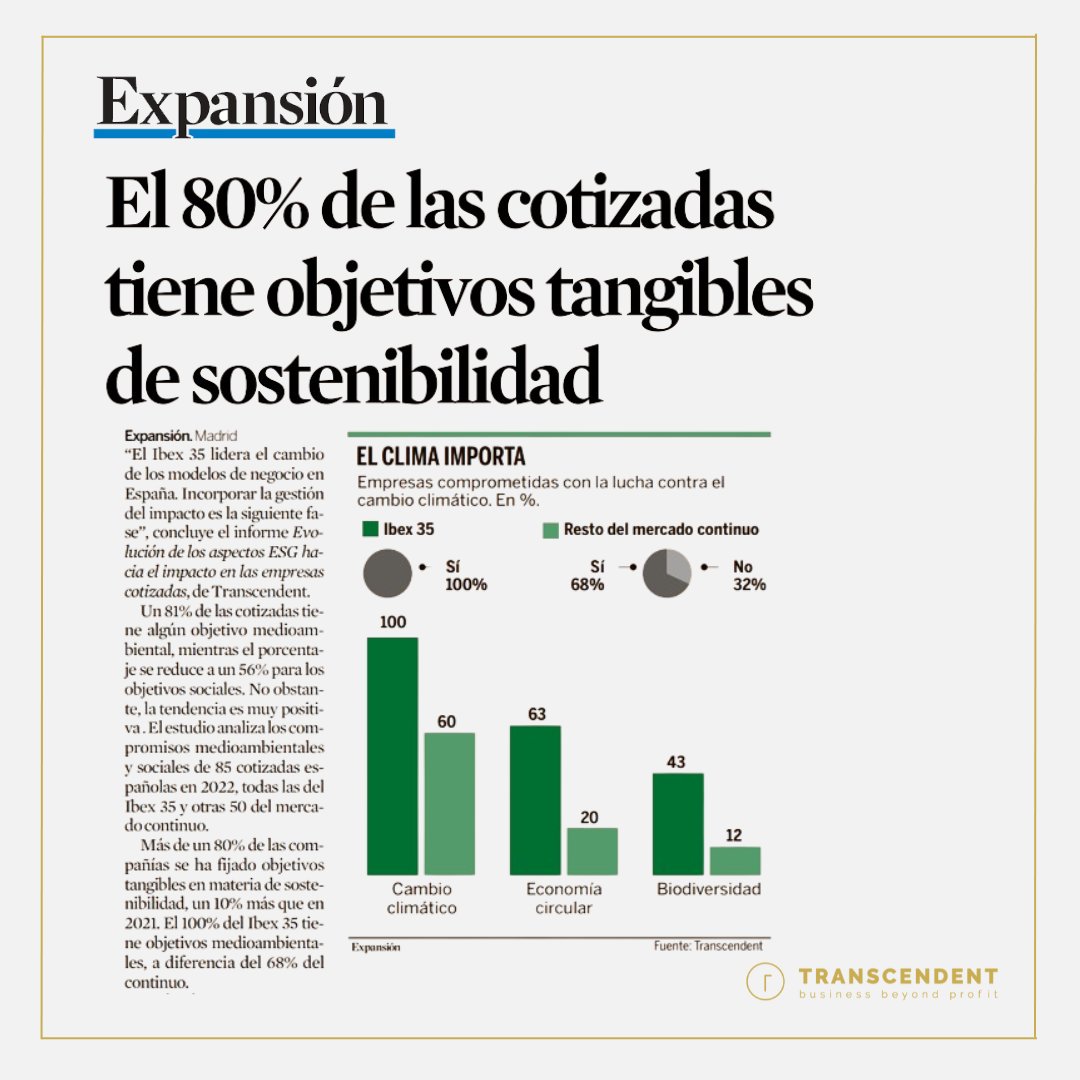 Transcendent (@transcendent_es) on Twitter photo Todas las compañías del Ibex35 tienen objetivos ligados al cambio climático. <a href="/expansioncom/">expansioncom</a> publica las conclusiones del informe “Evolución de la gestión de los aspectos ESG hacia el impacto en las empresas cotizadas”, que hemos elaborado en #Transcendent expansion.com/economia-soste… Todas las compañías del Ibex35 tienen objetivos ligados al cambio climático. <a href="/expansioncom/">expansioncom</a> publica las conclusiones del informe “Evolución de la gestión de los aspectos ESG hacia el impacto en las empresas cotizadas”, que hemos elaborado en #Transcendent expansion.com/economia-soste…