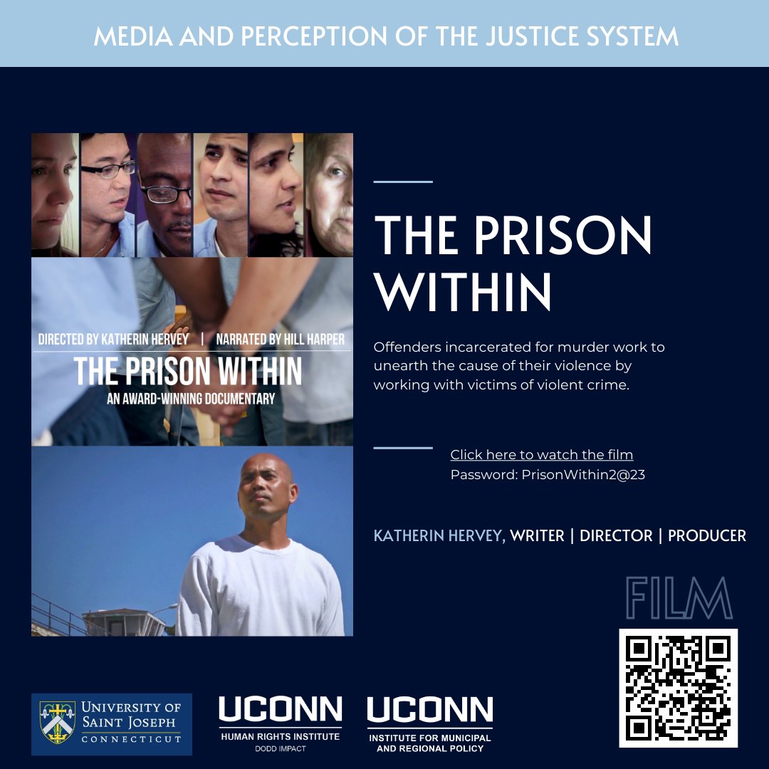 Can't wait for the podcast?! Us too! In the meantime join co-host <a href="/KatherinHervey/">Katherin Hervey</a> for a film series discussing media perception of the criminal legal system and its impact with 2 other important filmmakers Rashad Frett &amp; John Lucas. <a href="/UConn/">UConn</a>
<a href="/USJCT/">University of Saint Joseph</a> QR code in pic. See you there!