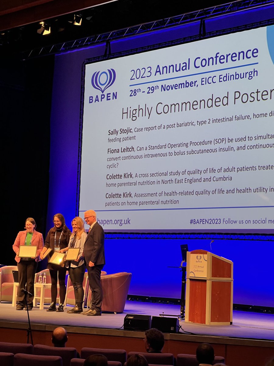 We’ve had a record number of abstracts submitted from ⁦@NewcastleHosps⁩ at ⁦@BAPENUK⁩ conference this year and it’s fantastic to see that 3 out of 4 of those highly commended at conference were from our team. Well done Sally, Colette and to all our nutrition teams