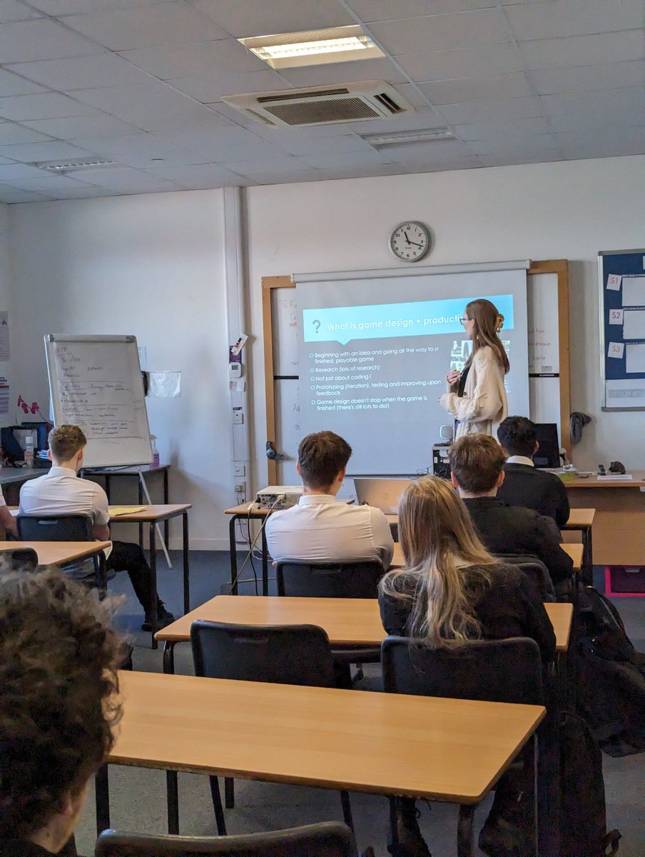 @SASB_Comp had the great pleasure of welcoming ex-pupil Abbie in to talk to S3, Higher, Advanced Higher & Games Development classes today about all the fun she is having studying Games Design & Production @AbertayUni it was fantastic to have to back! #chooseComputingScience