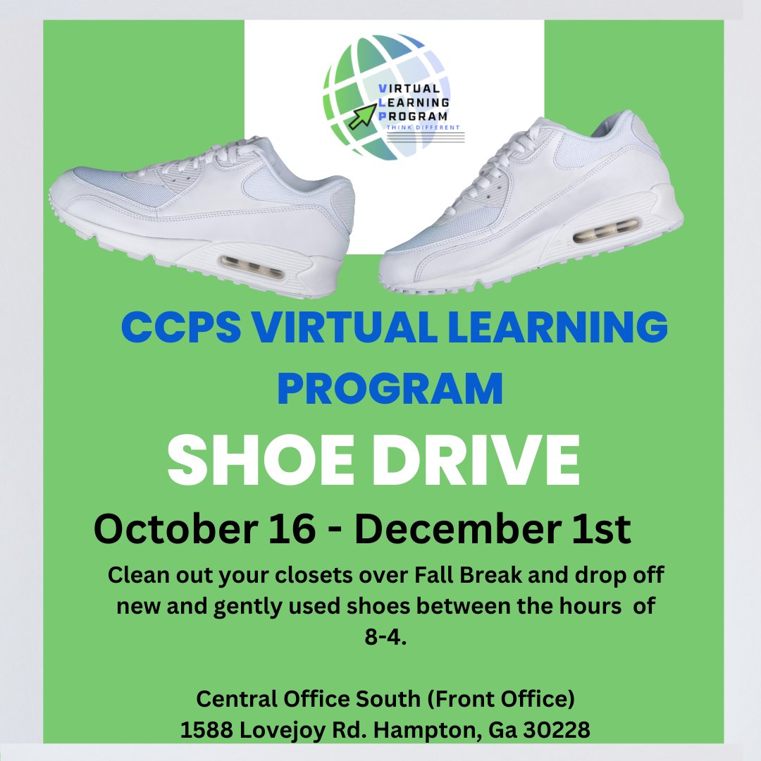 Step up for a great cause! Donate your gently used shoes today. #ShoeDrive #GiveBack

This is the last week to donate!!! Please bring all donations to 1588 Lovejoy Rd!!!