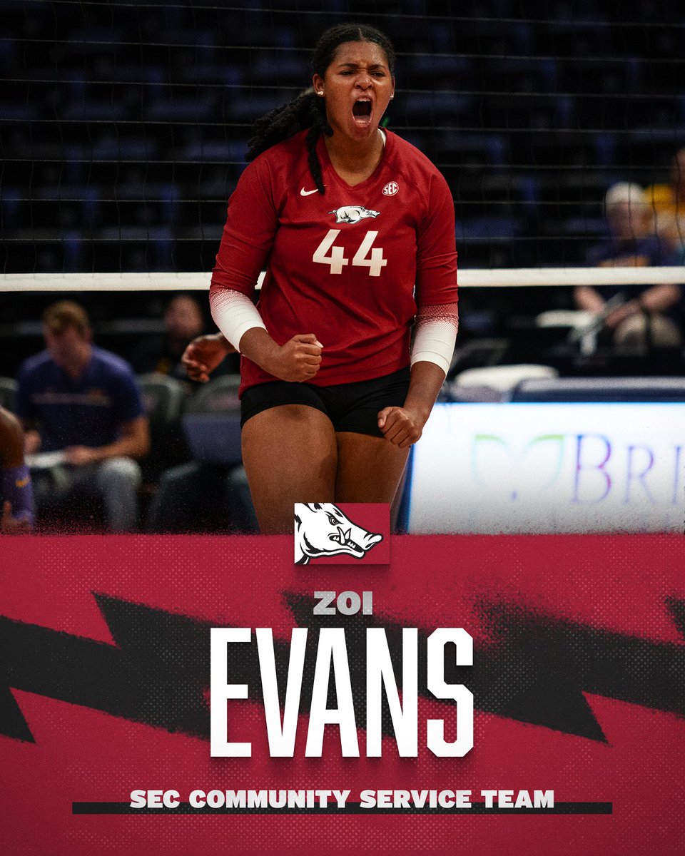 RazorbackVB's tweet photo. Always repping the Razorbacks the best she can, on and off the court.

Congrats to Zoi Evans on being named to the 2023 SEC Community Service Team!

📰 https://t.co/LtpvCJAoOF https://t.co/O8EsKccevz