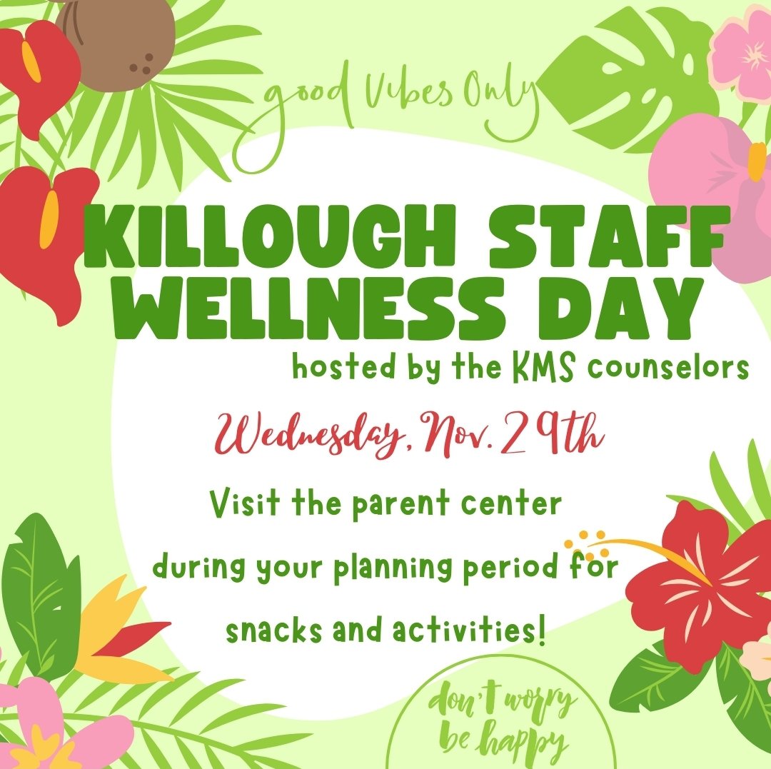 PrincipalDuncan's tweet photo. Our fabulous @KilloughEagles Counseling Team is hosting our Staff Wellness Day today during all planning periods! #ReachingNewHeights #IAMKMS https://t.co/YYojlcoBZh