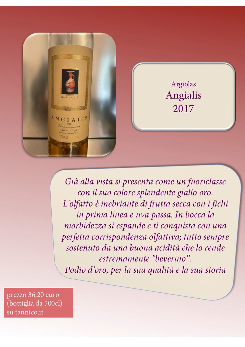 gustoevino's tweet photo. #degustazione #vino
#Argiolas
Angialis 2017 https://t.co/qzdaRoWEha