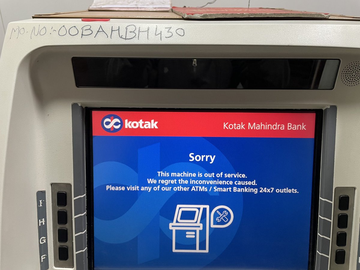 mrrajpatel's tweet photo. @KotakBankLtd this is my home branch ATM. It is in same state-not working when I visited today.
Since last six month, majority of time it is not working state @RBI 
Location - Maninagar, Ahmedabad, Gujarat https://t.co/TC89PFo1PZ