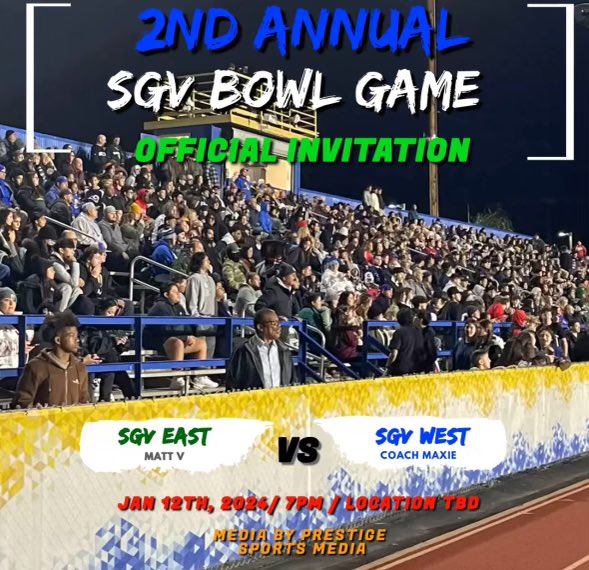 Honored to be invited to the 2nd annual SGV bowl game 
<a href="/coachmark_48/">Mark the Shark</a> <a href="/TheMatt_V/">TheMatt_V</a> <a href="/SGVNSports/">Fred J. Robledo 👨🏻‍💻</a> <a href="/Coach_Maxie626/">Coach Maxie</a> <a href="/WestCovinaHSFB/">West Covina High School Football</a>