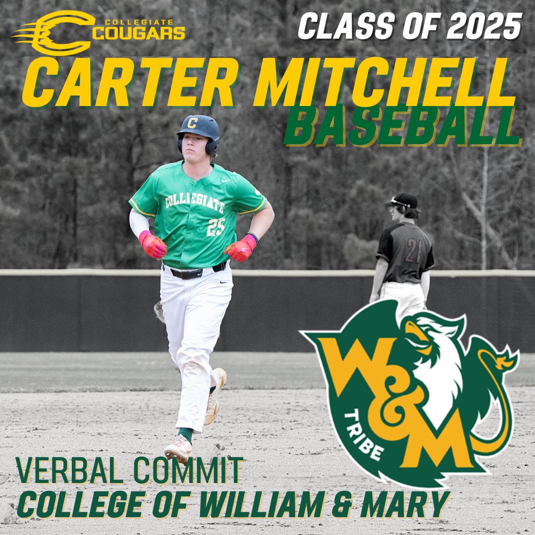 Collegiate School Athletics (@cougarsrva) on Twitter photo Congratulations to Carter Mitchell '25 on his commitment to <a href="/WMTribeBaseball/">William & Mary Tribe Baseball</a>! Congratulations to Carter Mitchell '25 on his commitment to <a href="/WMTribeBaseball/">William & Mary Tribe Baseball</a>!