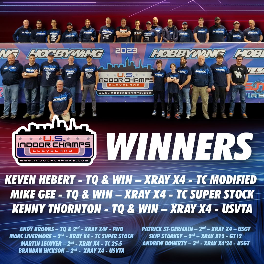TeamXRAY's tweet photo. XRAY U.S. Indoor Champs Winners.
#XRAY #XRAYracing https://t.co/QTiH3CDcEC