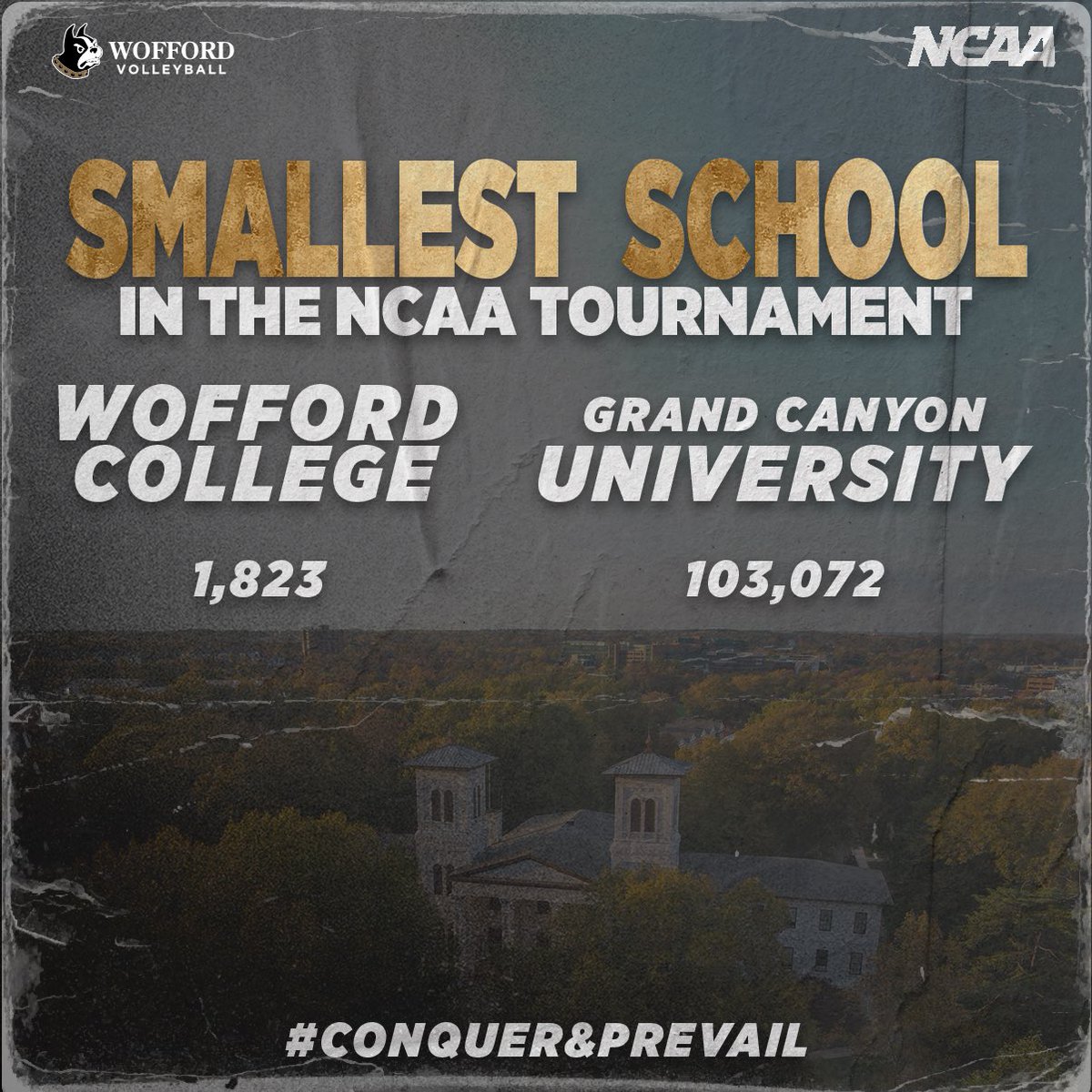Small in size but big in heart! 🖤💛

Wofford has the smallest total enrollment of any NCAA Volleyball Tournament team, over 100,000 less than the biggest school!
#ConquerAndPrevail