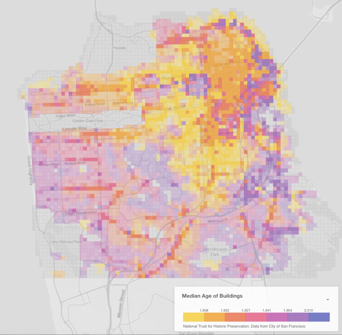 Requiring a conditional use permit to demolish any housing built before 1923, even if it has not been designated historic, will make it *much* harder to build housing in the neighborhoods shown in yellow and light orange on this map, notably including the Castro and North Beach.