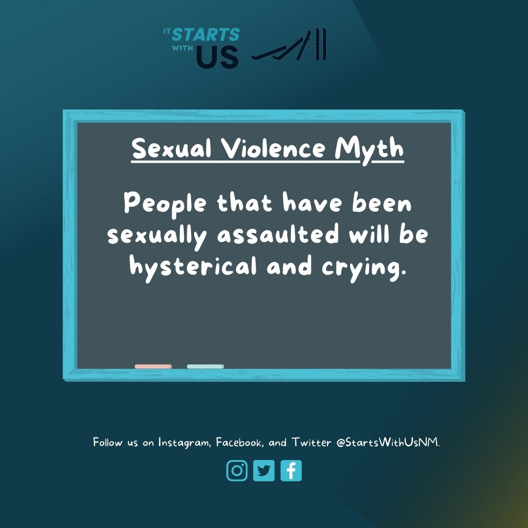 StartsWithUsNM's tweet photo. Everyone responds differently to trauma and their response to trauma does not dictate whether or not they experienced sexual violence. #StartsWithUsNM https://t.co/mkd4if1XhA
