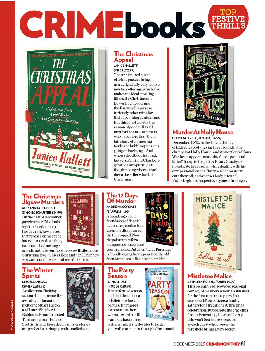 New issue = new books and it's Xmas crackers all the way from @JaniceHallett @Lochlomonden @ak_benedict @AndreinaCordani @SJIHolliday and more! @ViperBooks @randomhouse @simonschusterUK @ZaffreBooks @BooksSphere @HodderBooks @FaberBooks