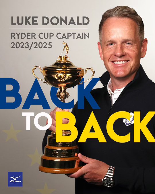 MizunoGolfNA's tweet photo. It’s official! @lukedonald will be returning as @rydercupeurope captain. Good news for Team Europe! #teammizuno #captainluke https://t.co/TMap30rUWV