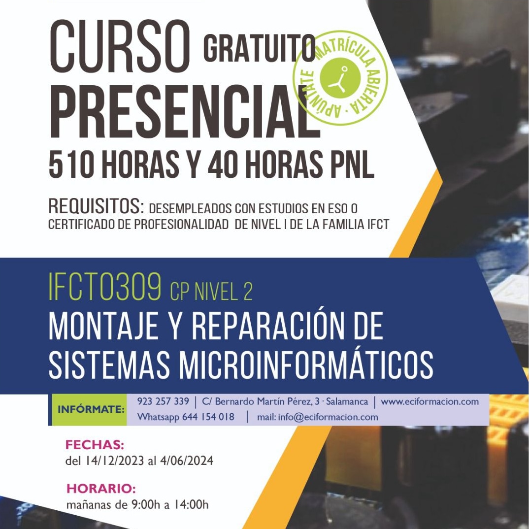 OpcionWEB's tweet photo. Mañana 30 de noviembre a las 10:00, selección y jornada informativa en ECI Formación, para todos los interesados en el curso presencial gratuito de certificado de profesionalidad "Montaje y reparación de sistemas microinformáticos". Pásalo. https://t.co/eDccJSoCjf