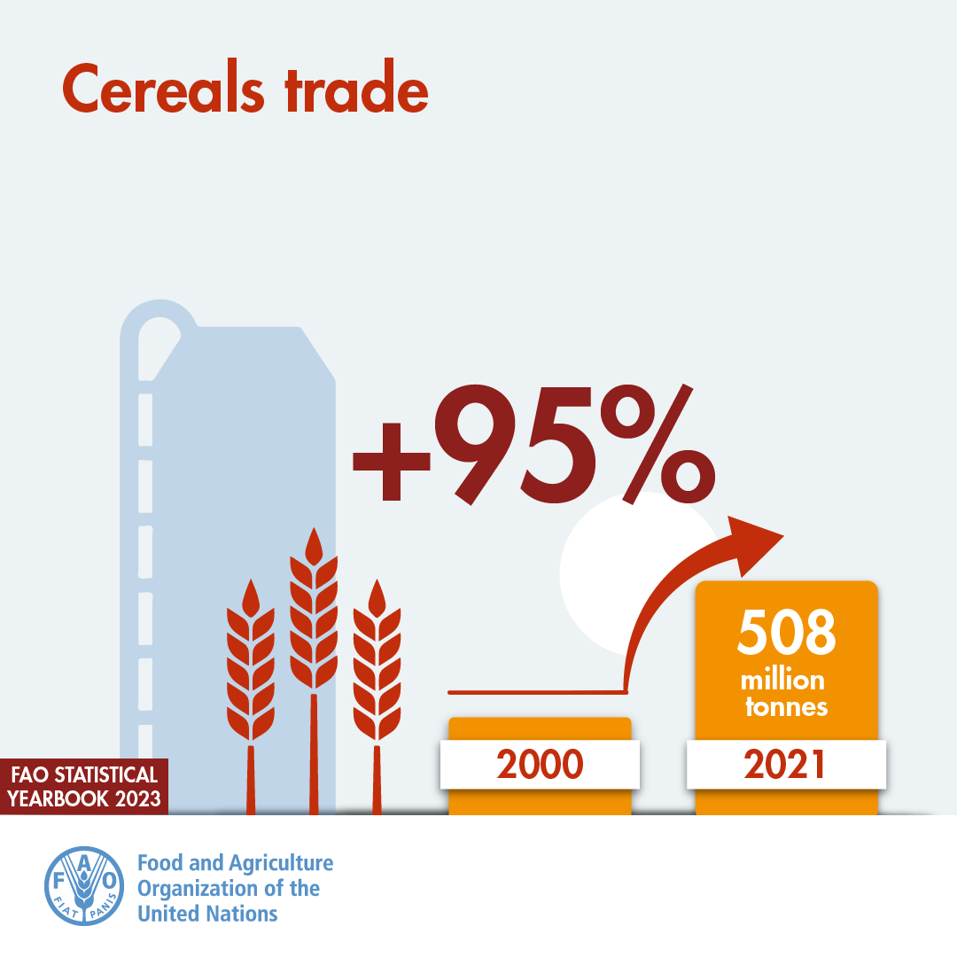 #DYK the 🌍 cereals trade amounted to 508 million tonnes in 2021❓

Explore our 🆕 edition of the <a href="/FAO/">Food and Agriculture Organization</a> Statistical Yearbook : World Food and Agriculture 2023 to learn about cereals trade ... and much more👇

📕doi.org/10.4060/cc8166…

#StatisticsTwitter