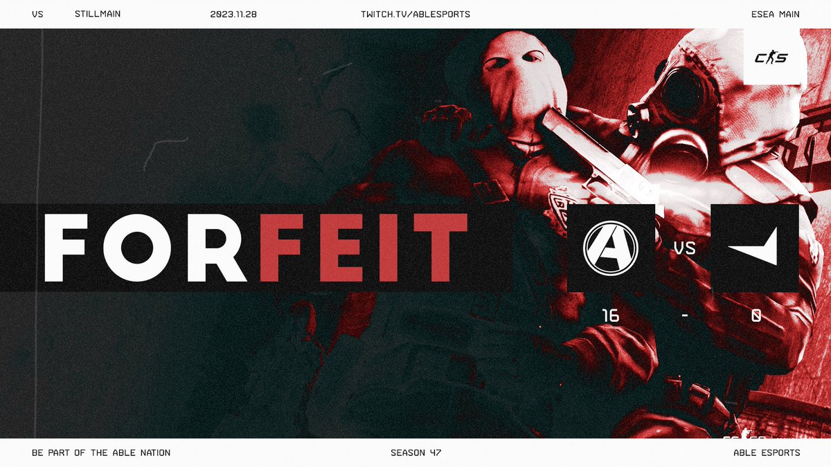 Our #CS squad takes the forfeit win in their matchup against STILLMAIN last night, putting us at 6-5 for this #ESEA Main Season 47 with one match to go on Thursday night. Make sure to tune in!