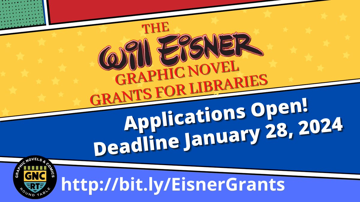 Applications for the 2024 Will Eisner Graphic Novel Grants for Libraries are now open! These grants award funds and resources to libraries for graphic novel collection development and programming. Info and how to apply: bit.ly/EisnerGrants