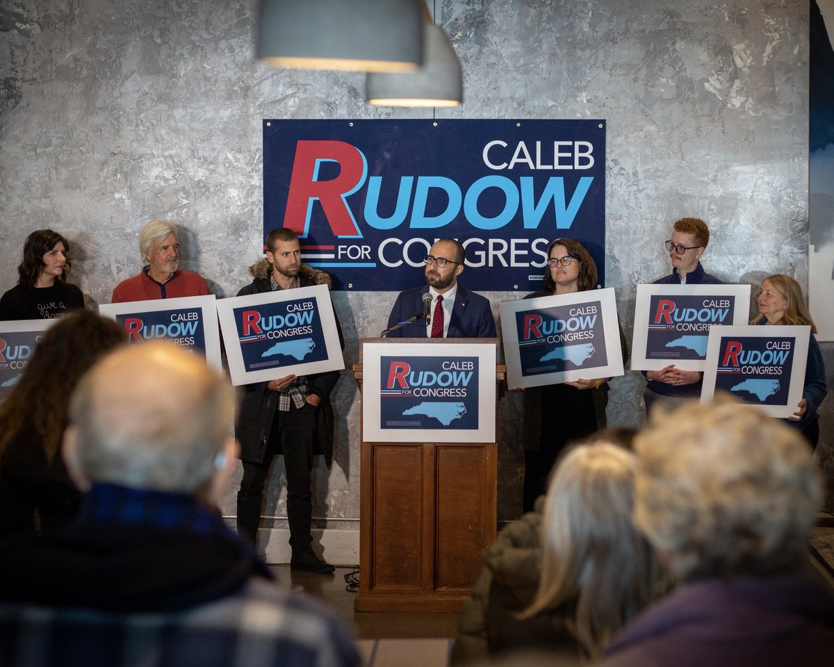 CalebRudow's tweet photo. Huge thank you to everyone who came out to our campaign announcement press conference yesterday! Was great to see so many supporters on Day 1 of our campaign.

#WNC #NC11 #NCpol #WNCpol #AVLpol #Congress https://t.co/a91D2G3GFC