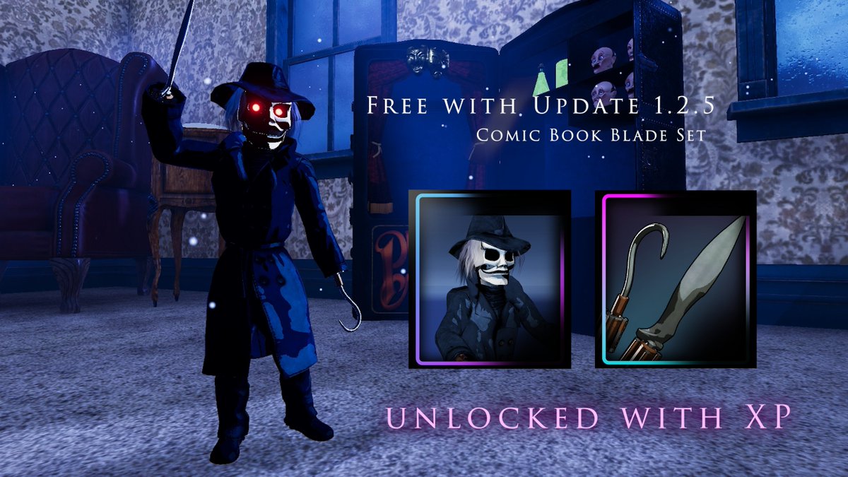 PuppetMasterTG's tweet photo. Comic Book Blade Set - FREE - with 1.2.5 Update!
- Comic Blade Skin
- Comic Stiletto Skin
Unlocked with XP!
@fullmoonhorror
#puppetmaster #puppetmasterblade #puppetmasterthegame #puppetmastergame
#steamgame #update #indiegame #horrorgame #multiplayerhorror https://t.co/XiUwTHzD50