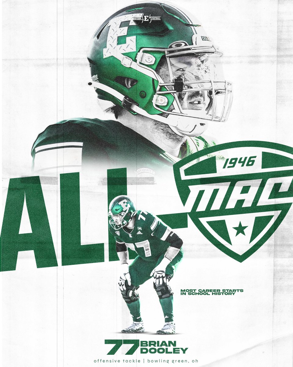 𝗦𝗘𝗖𝗢𝗡𝗗-𝗧𝗘𝗔𝗠 𝗛𝗢𝗡𝗢𝗥𝗘𝗘 OL @Dooley18Brian has been named All-MAC Second Team for the second year in a row and stands as his third career MAC accolade! #EMUEagles ⛓️ #ETOUGH ⛓️ #TheStandard