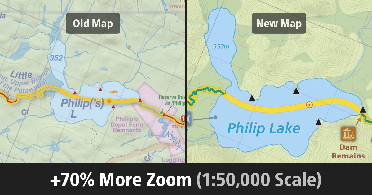 When you see my new Algonquin maps, the first thing you’ll notice is that everything is *way* bigger than on the old ones. 70% bigger in fact. 🔎

What’s my trick?

Simple. Before, I had 4 single sided map sections. Now, I have 5 double sided ones.

I can’t wait to show you!