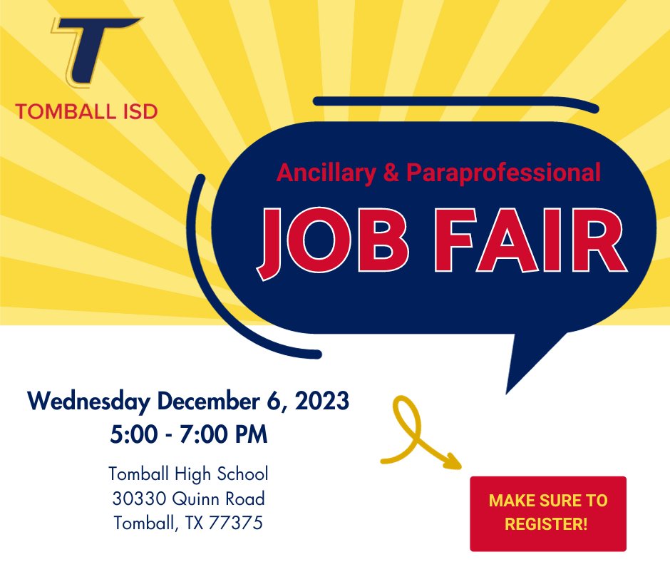 TISD_HT's tweet photo. We are one week away from our next Job Fair and can't wait to see you there! #TeamTomball 

REGISTER HERE: https://t.co/HLcja5VTbT https://t.co/4tY5vRILvQ
