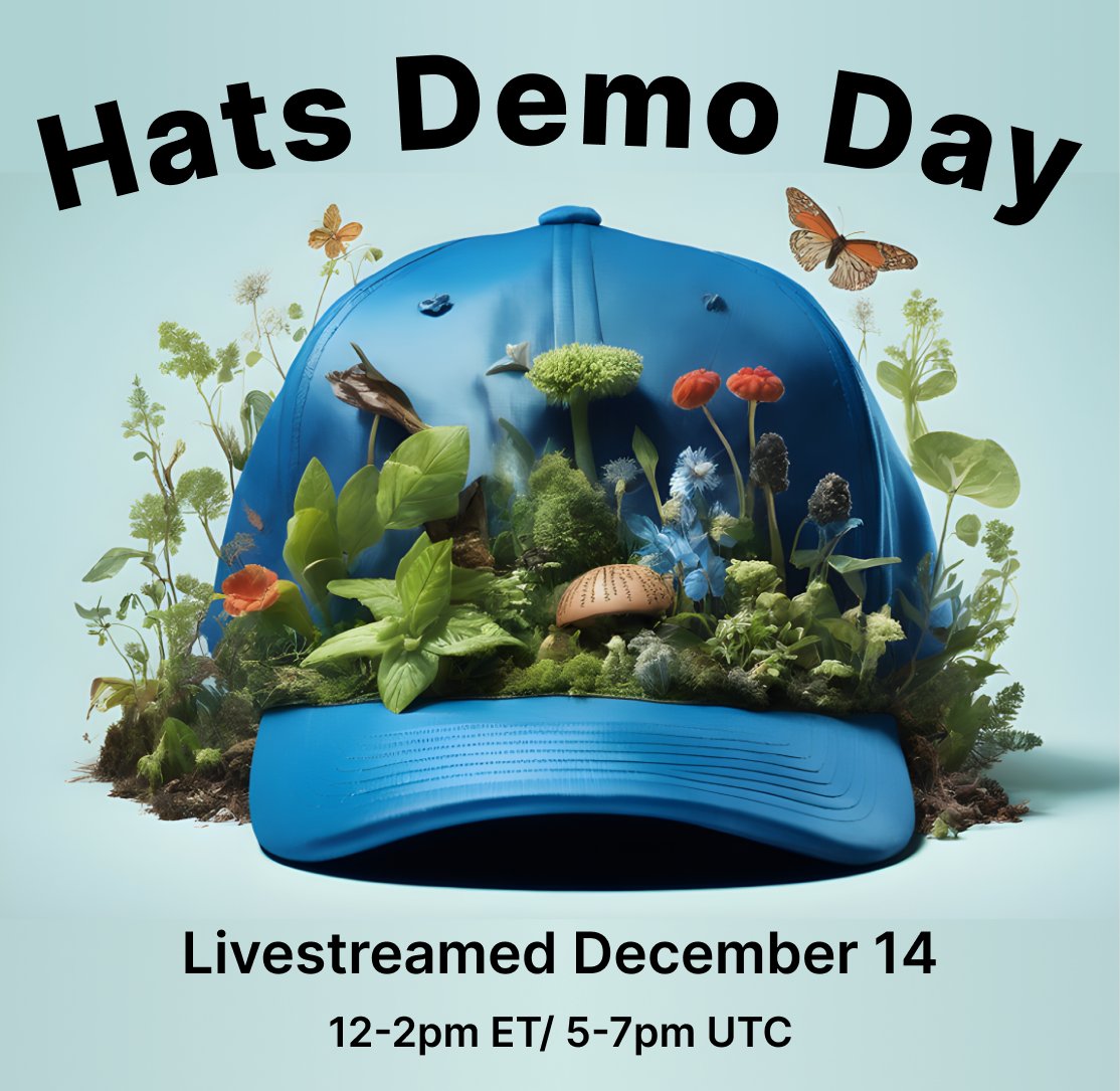 It's hattening — the first ever Hats Protocol Demo Day! Join us to check out the future of onchain organizing, presented by a diverse set of orgs using Hats in innovative ways. Demos include: