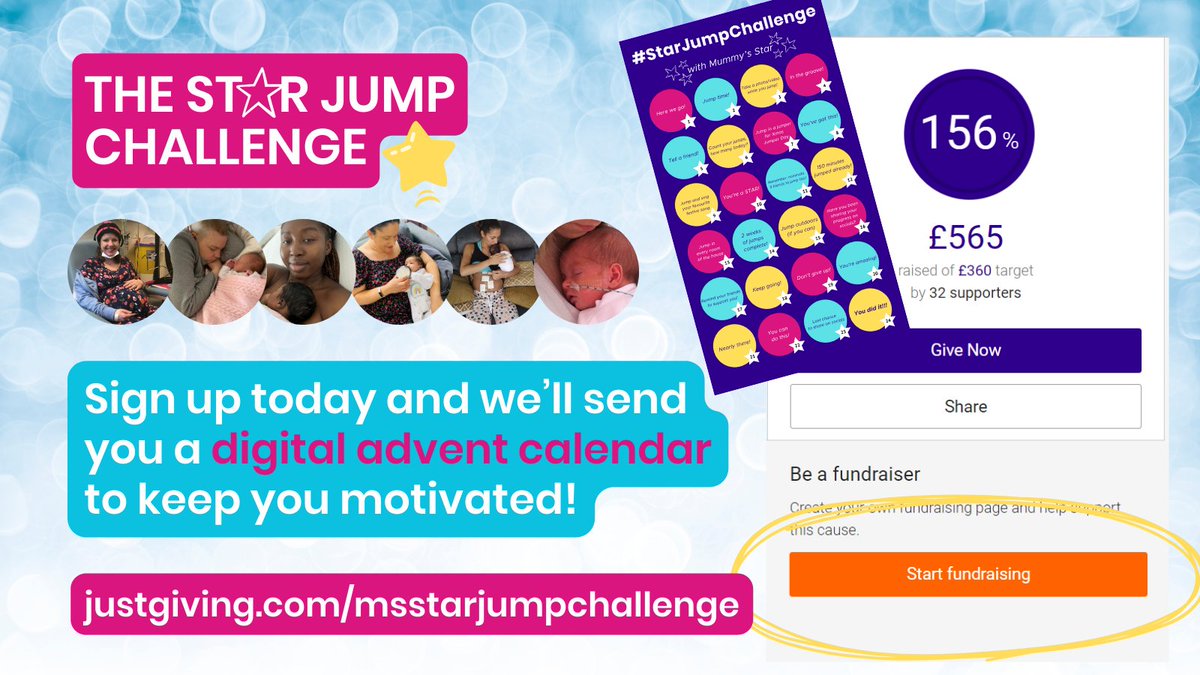 MummysStar's tweet image. ⭐Do you want to join us in the #StarJumpChallenge??

💙Sign up before Friday 1st Dec and we'll send you our digital advent calendar! ow.ly/R5iy50Qcnw5

#starjumps #charitychallenge #cancerandpregnancy #christmasfundraiser #fundraising #motivation