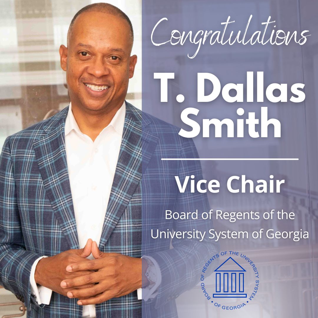 If you missed it, please congratulate alum T. Dallas Smith on his election to Vice Chair of the @borusg! We're proud to see his passion for education and dedication to serving others recognized. t.gsu.edu/3Rgt0V0 #PantherFam #TheStateWay