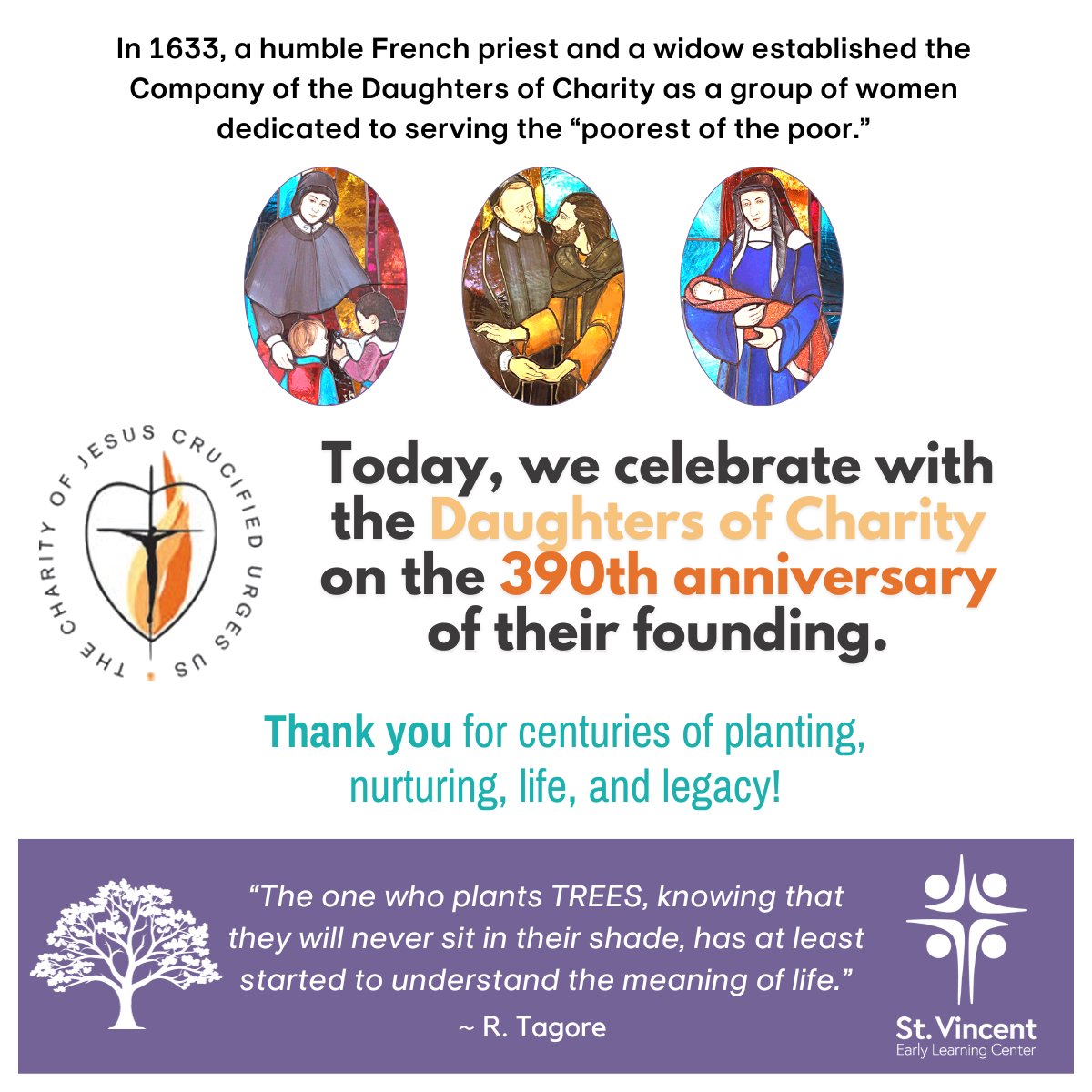 stvincentelc's tweet photo. Congratulations to the Daughters of Charity for 390 years of mission service. Founded on November 29, 1633, they have journeyed worldwide with dedication and love to serve, support, and befriend suffering people.
#daughtersofcharity #anniversary #charity #justice #SVELC https://t.co/dODwRANBs4