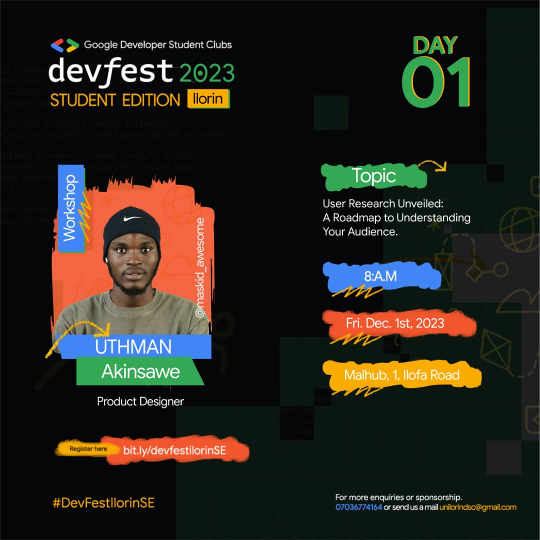 gdgoc_hui's tweet photo. Ever heard of a *Design sorcerer* π§ββοΈ?? Well, we've got one at the #DevfestSE23!
Meet *Uthman Akinsawe* β A product designer. This wizard will be taking us on a magical journey through *User Research: A Roadmap to Understanding your Audience* https://t.co/1i9QensgBc