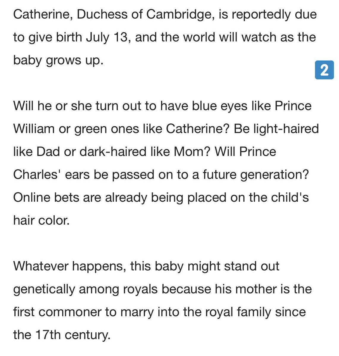marlene_hitch's tweet photo. 1/This was printed in a NEWSPAPER about George when Catherine was pregnant.  For the world to see. Not in some 1 pvt conversation with 1? 2? Multiple?  Who knows. #Endgame #MeghanMarkIeisaLiar #MeghanMarkleIsAGrifter #MeghanAndHarryAreEmbarrassing #HarryAndMeghanAreFinished https://t.co/dXUDezoBll