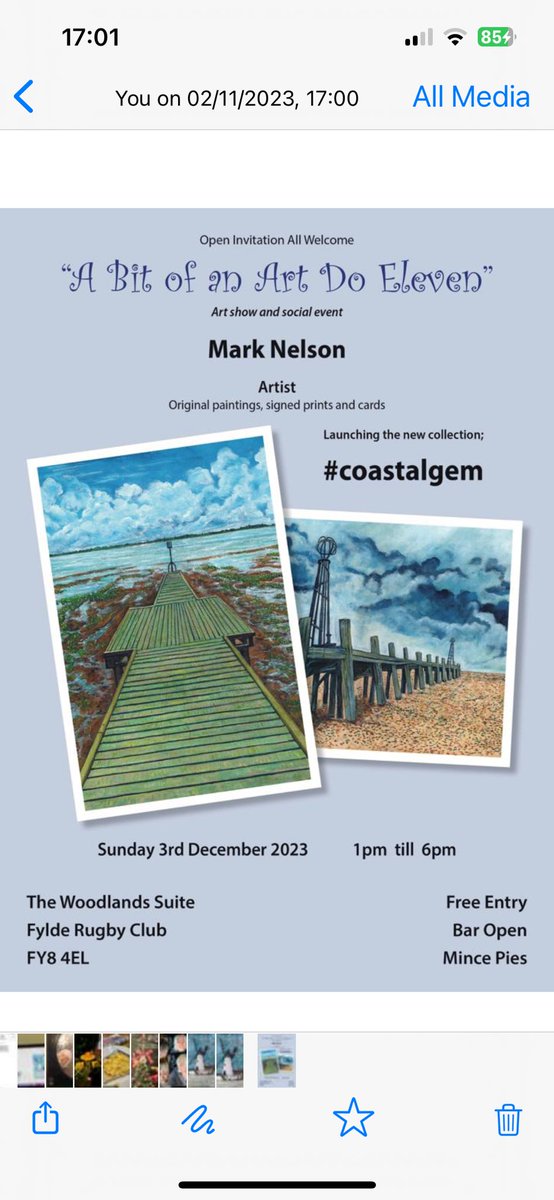 NellieArts's tweet photo. Reminder to everyone “ a Bit of an art do Eleven “ this Sunday 3rd December at Fylde RFC ,1pm -6pm , featuring my new collection #CoastalGem . All welcome , Free entry , bar open .. great social afternoon . Originals , Prints and cards .. and of course complimentary mince pies !! https://t.co/uClGakWQDI